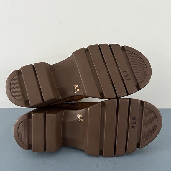 Steve Madden Coletta Lug Sole Tan Suede Buckle Ankle Booties - Picture 9 of 9